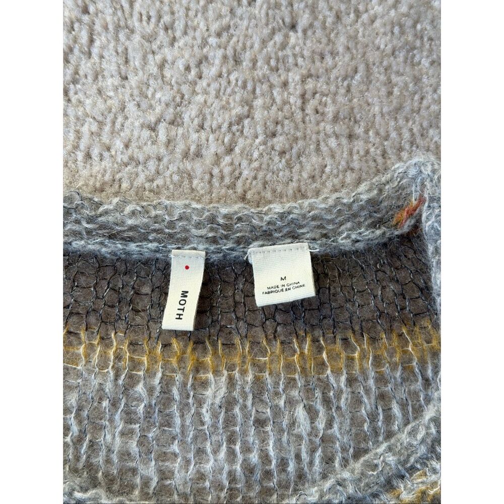 Anthropologie MOTH Sweater Crewneck Raya Striped Open Knit Wool Mohair size Medi - Picture 4 of 7